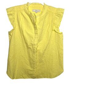 Loft Ruffle Cap Sleeve Embroidered Button Down Blouse Yellow Size Small